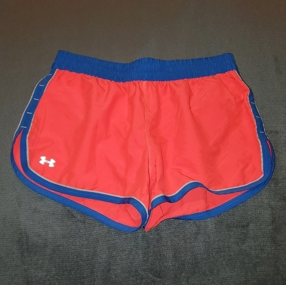 UA Semi Fitted Orange & Blue Athletic Shorts - Picture 1 of 7